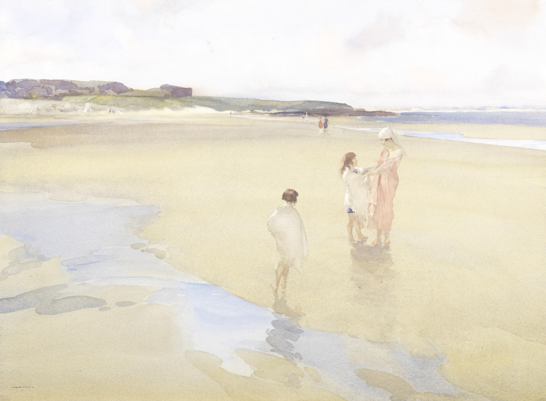 Уильям Рассел Флинт 1880 - 1969 Шотландия. Обширный пляж, Бамбург.