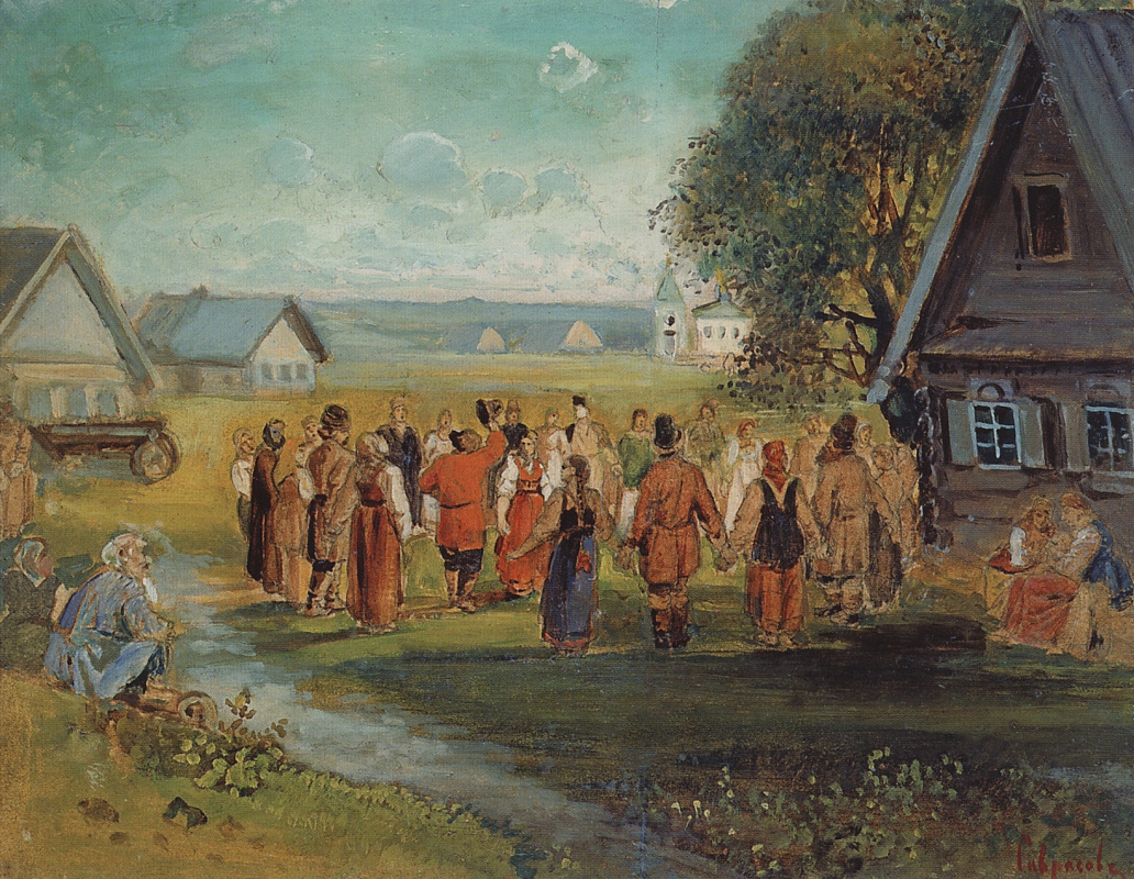 Алексей Кондратьевич Саврасов. Хоровод в селе. Эскиз-вариант картины, исполненной в 1874 году