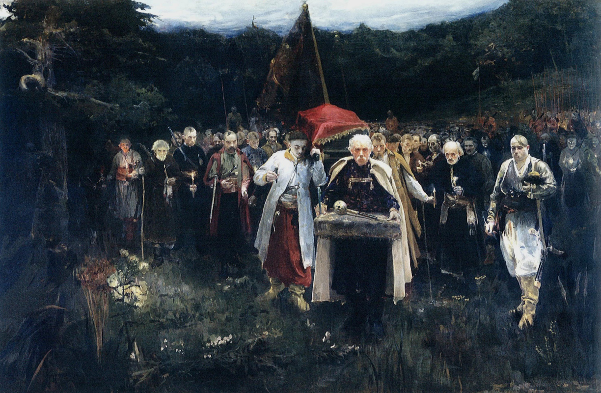 За работу «Похороны кошевого», представленную в 1900 году на конкурс, Александр Мурашко получил золо