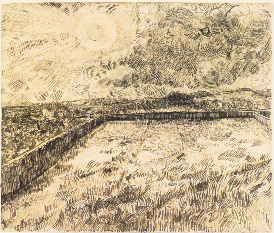Винсент Ван Гог. Пшеничное поле с солнцем и облаками