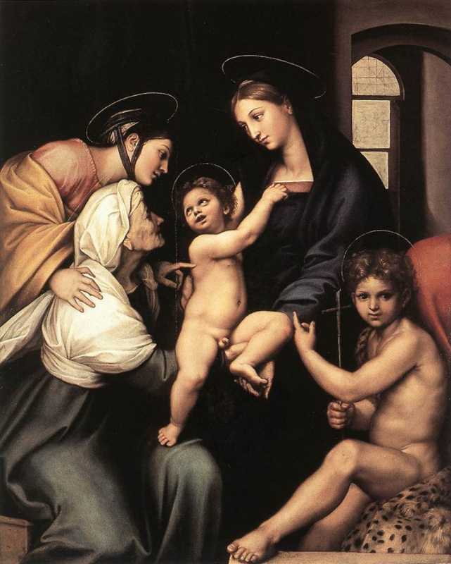 Рафаэль Санти. Мадонна с младенцем и Святым Иоанном Крестителем (Мадонна дель Импанната или Мадонна с завесой)