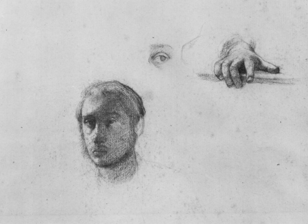 Эдгар Дега. Лист этюдов с автопортретом и эскизом руки
