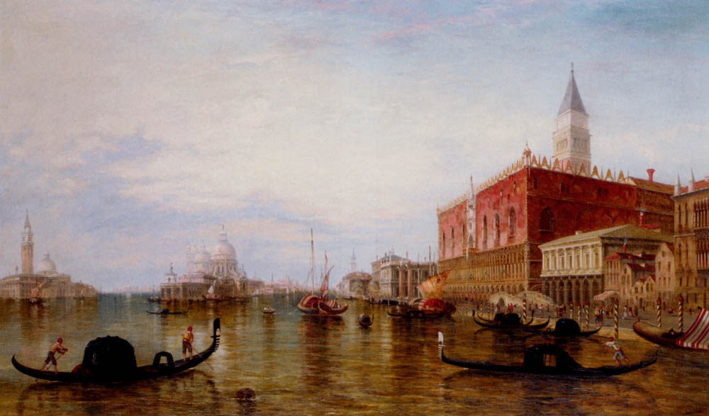 Эдвард Причетт. Гондолы на Большом канале перед дворцом Дожей, Венеция