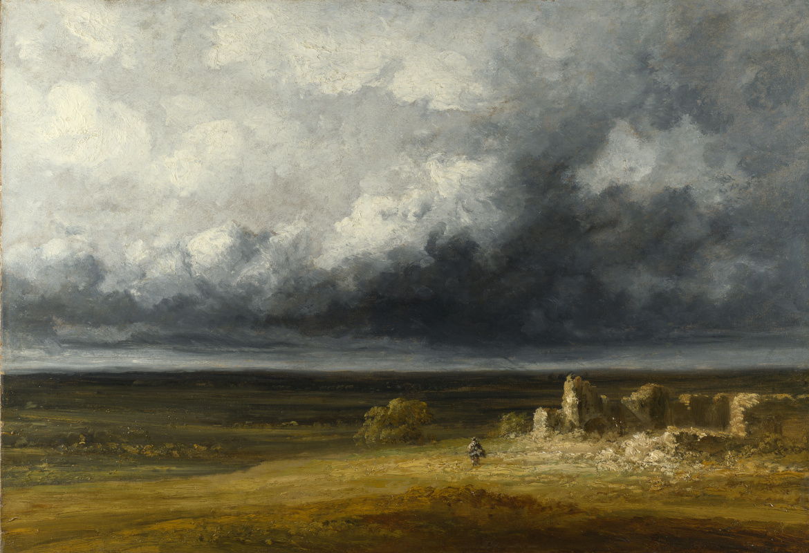 Жорж Мишель. Бурный пейзаж с руинами на равнине