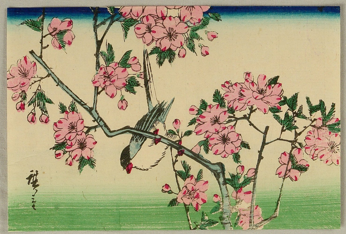 Утагава Хиросигэ. Птица и вишни 
