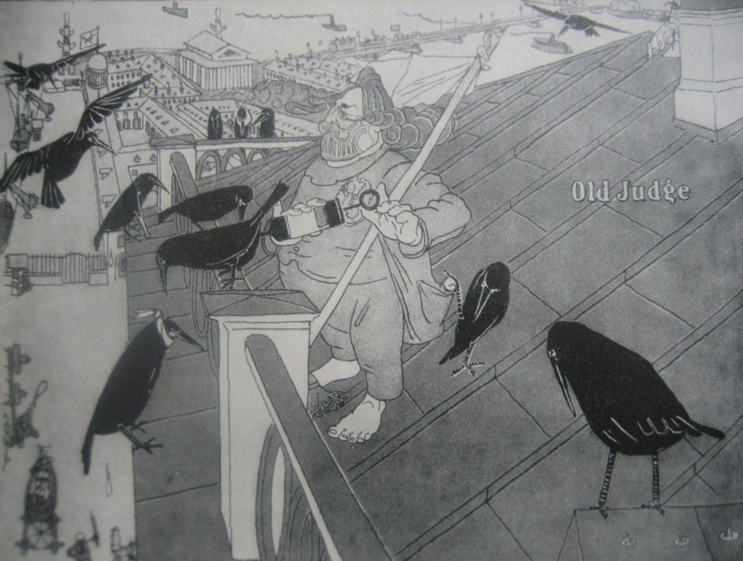 Павел Егорович Щербов. Пернатые пациенты  (А.И.Куинджи на крыше своего дома).Карикатура