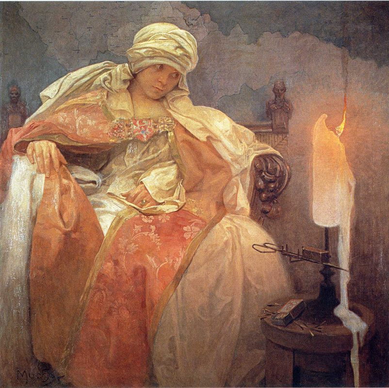 Альфонс Муха. Женщина с горящей свечой