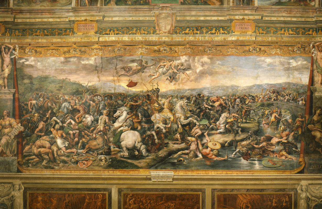 Битва на мосту Мильвио между Константином и Максенцием. Фреска зала Константина дворца понтифика в Ватикане. Панорама