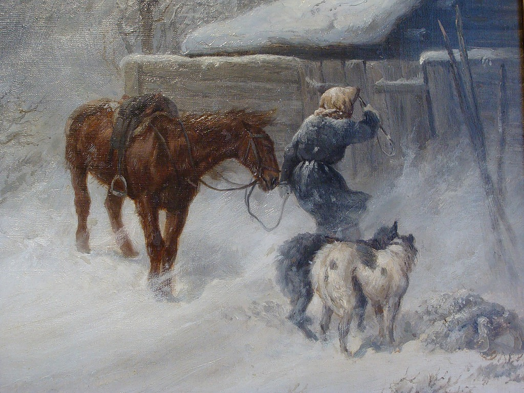 Николай Егорович Сверчков. Охотник, застигнутый зимней вьюгой.