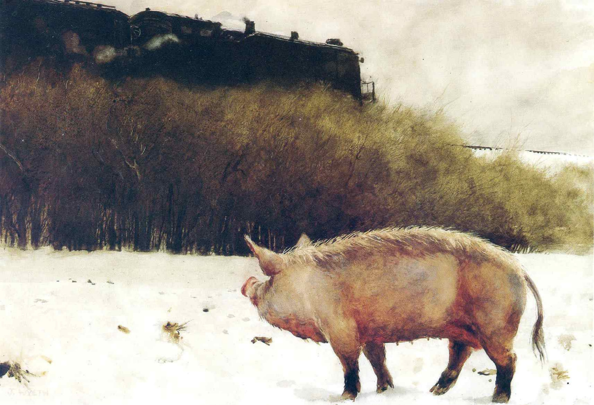 Джейми Уайет. Свинья возле железной дороги