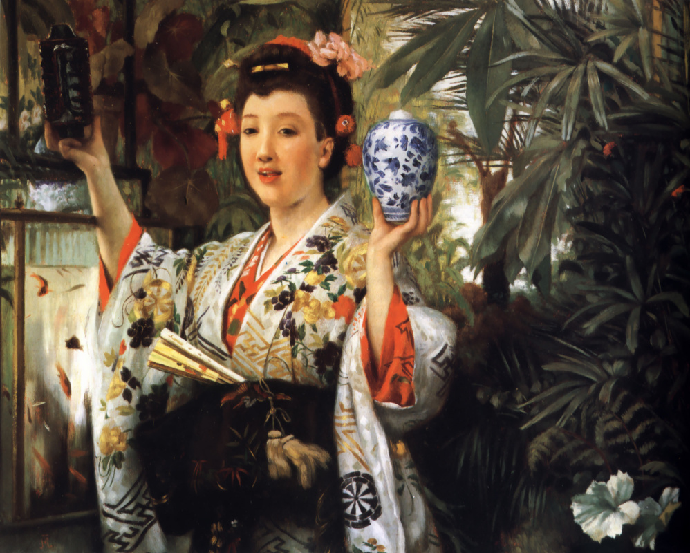 Джеймс Тиссо. Молодая леди в платье с японскими орнаментами