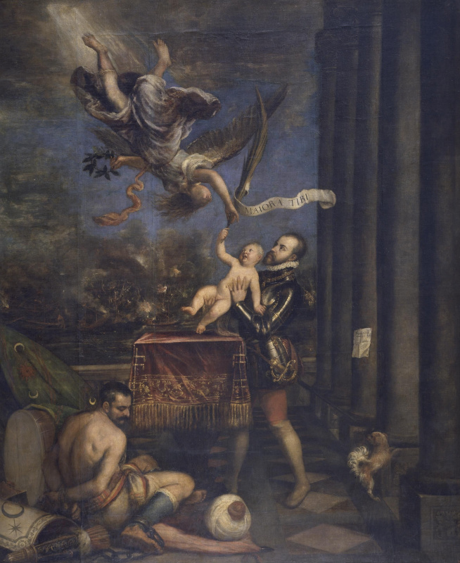 Тициан Вечеллио. Подношение Филиппа II (Филипп II показывает ангелу сына - инфанта Фернандо)