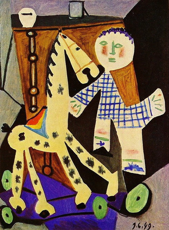 Пабло Пикассо. Двухлетний Клод с лошадкой на колесиках