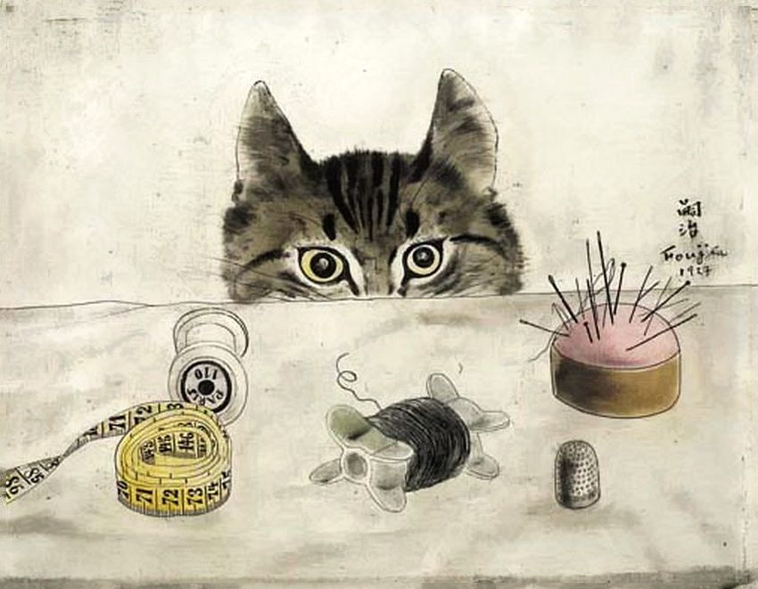 Цугухару Фудзита (Леонар Фужита). Кошка у стола