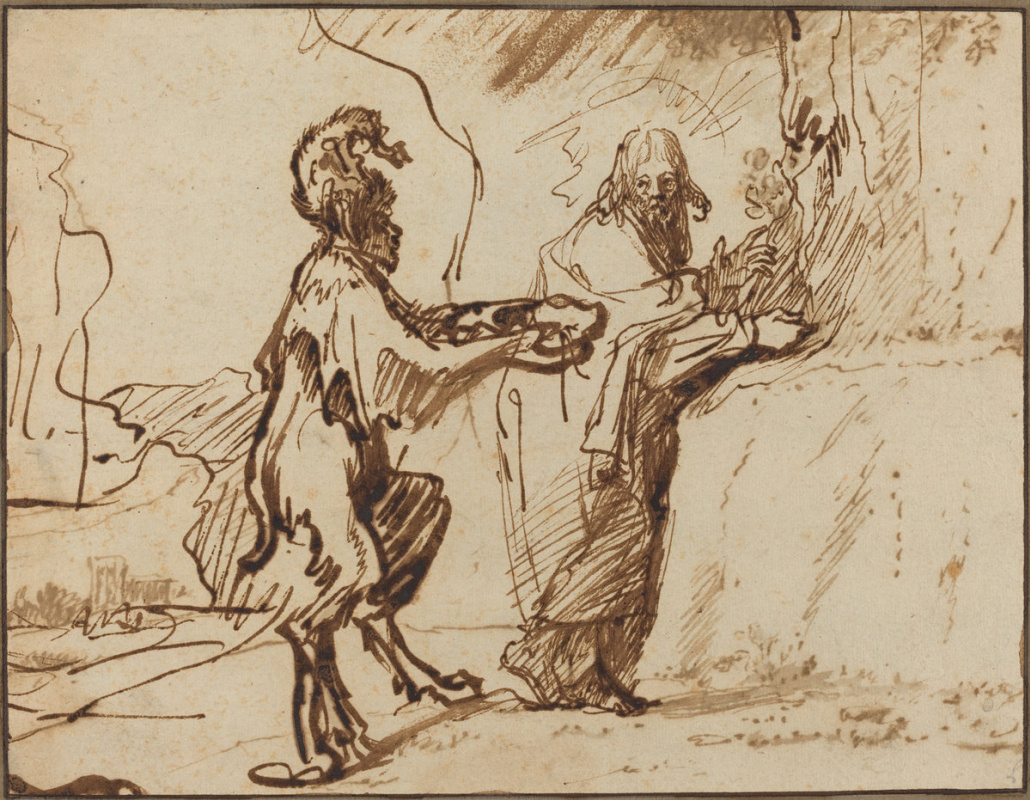 Рембрандт Харменс ван Рейн. Сатана искушает Христа обратить камни в хлеб