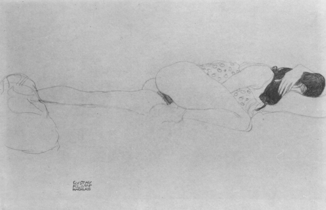 Густав Климт. Лежащая полуобнаженная, с головой на согнутой левой руке