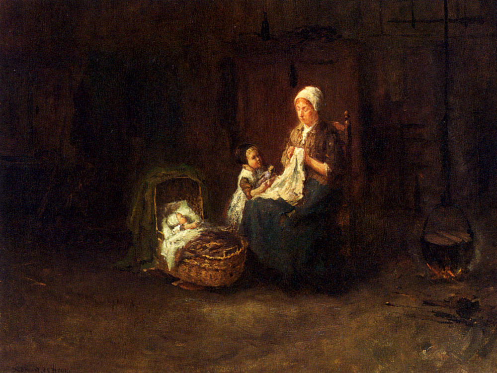 Бернард де Хук. Мать и ее дети в интерьере