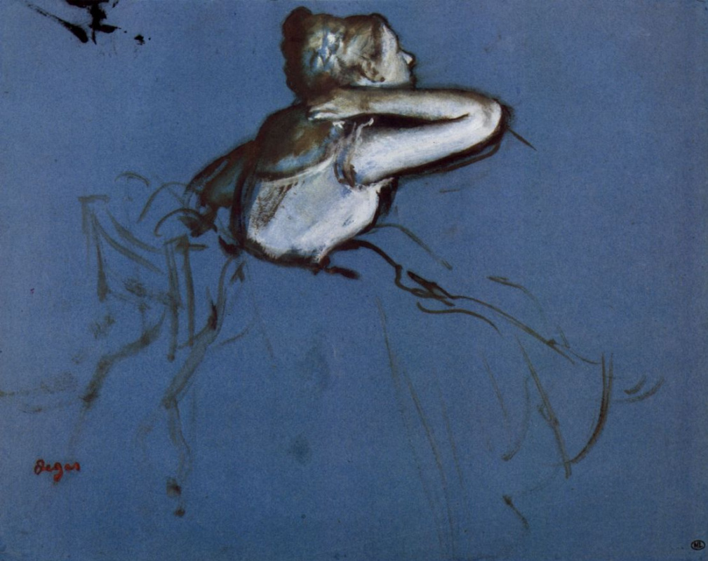 Эдгар Дега. Сидящая балерина в профиль, с рукой за шеей