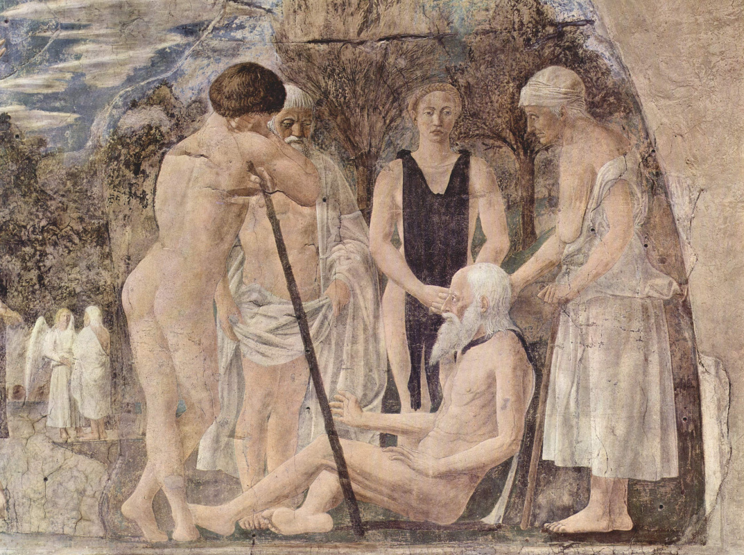 Пьеро делла Франческа. Смерть Адама. Фрагмент фрески в Базилике Святого Франциска в Ареццо