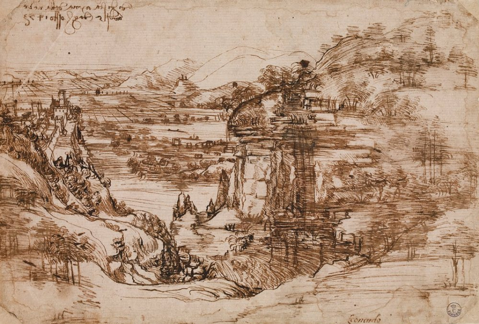 Леонардо да Винчи. Набросок тосканского ландшафта