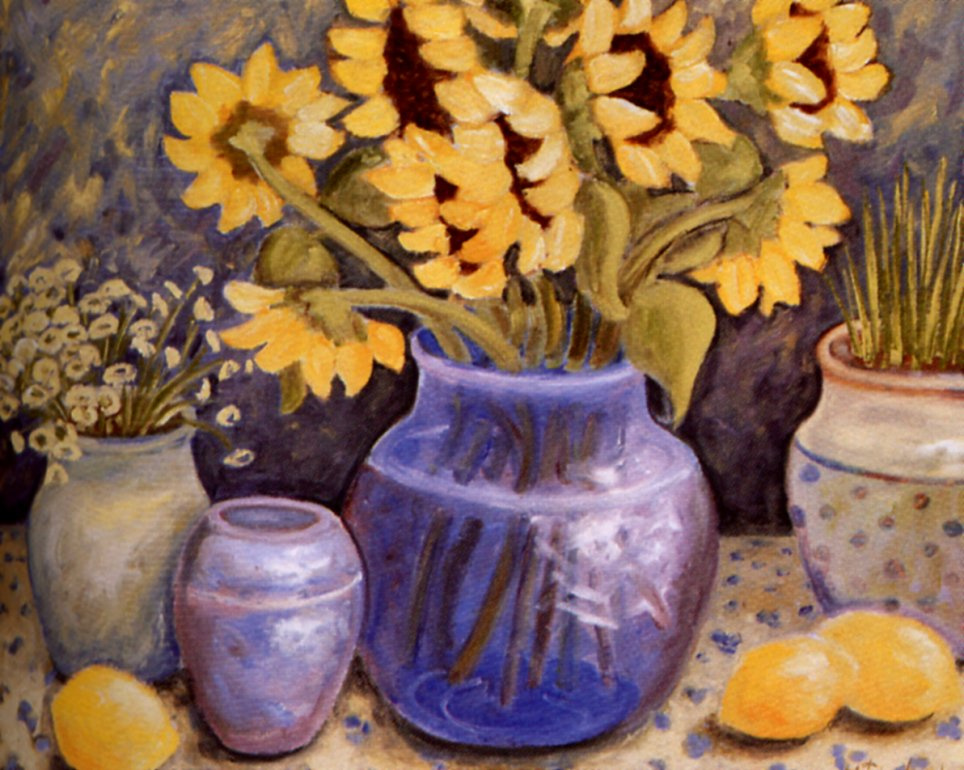 Мишель Бедард. Синяя ваза с цветами