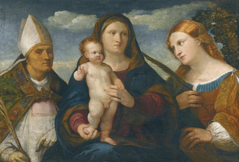 Якопо Пальма Младший. Мадонна с младенцем, святая Катарина Сиенская и епископ
