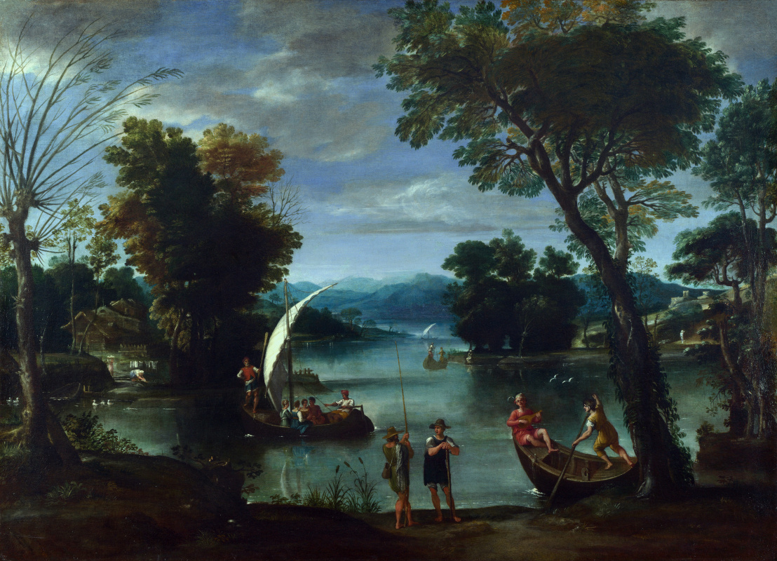 Баттиста Виола Джованни. Пейзаж с рекой и лодками