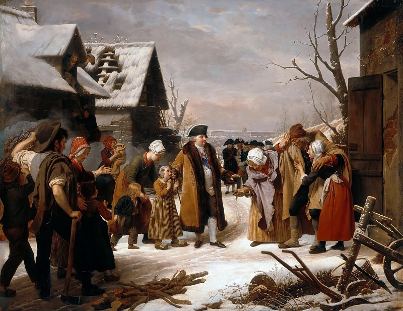 Эрсан Луи. Людовик XVI, раздающий милостыню крестьянам Версаля зимой 1788 года