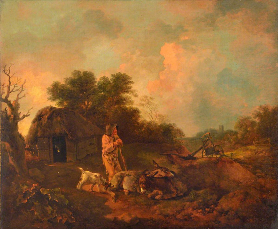 Томас Гейнсборо. Вечерний пейзаж с пожилым крестьянином и ослами