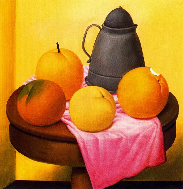 Фернандо Ботеро. Натюрморт с фруктами и чайником