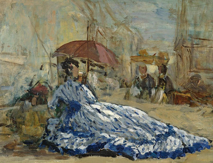 Эжен Буден. Женщина в синем платье под зонтиком