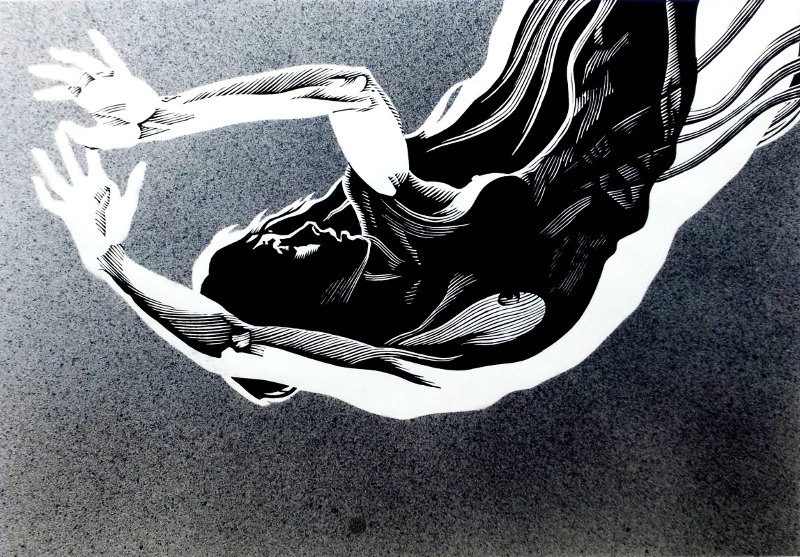 Владимир Катаев. «Черный ангел-2», 46 х 66, гравюра на линолеуме, аэрография, 2011год