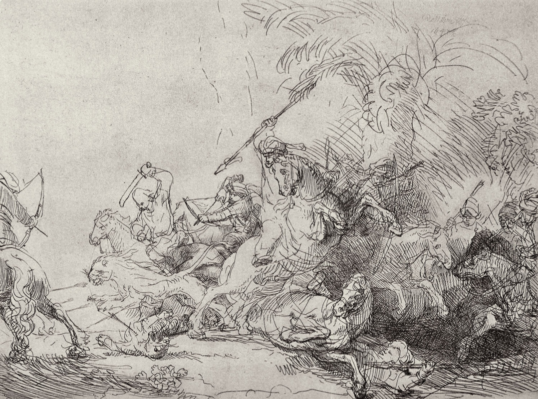 Рембрандт Харменс ван Рейн. Так называемая "Большая охота на львов"