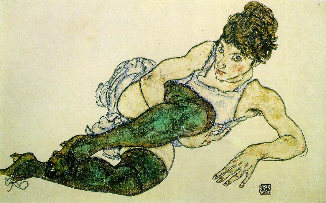 Эгон Шиле. Лежащая женщина в зеленых чулках