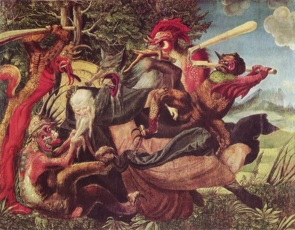 Никлаус Мануэль Дойтш. Алтарь св. Антония, левая створка снаружи: Демоны искушают св. Антония