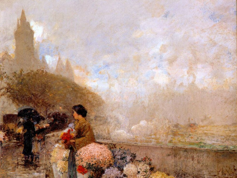 Чайльд Гассам. Девушка с цветами возле Сены, Париж