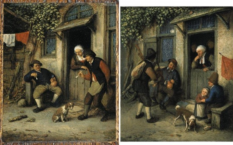 Мужчины курят у дверей крестьянского дома