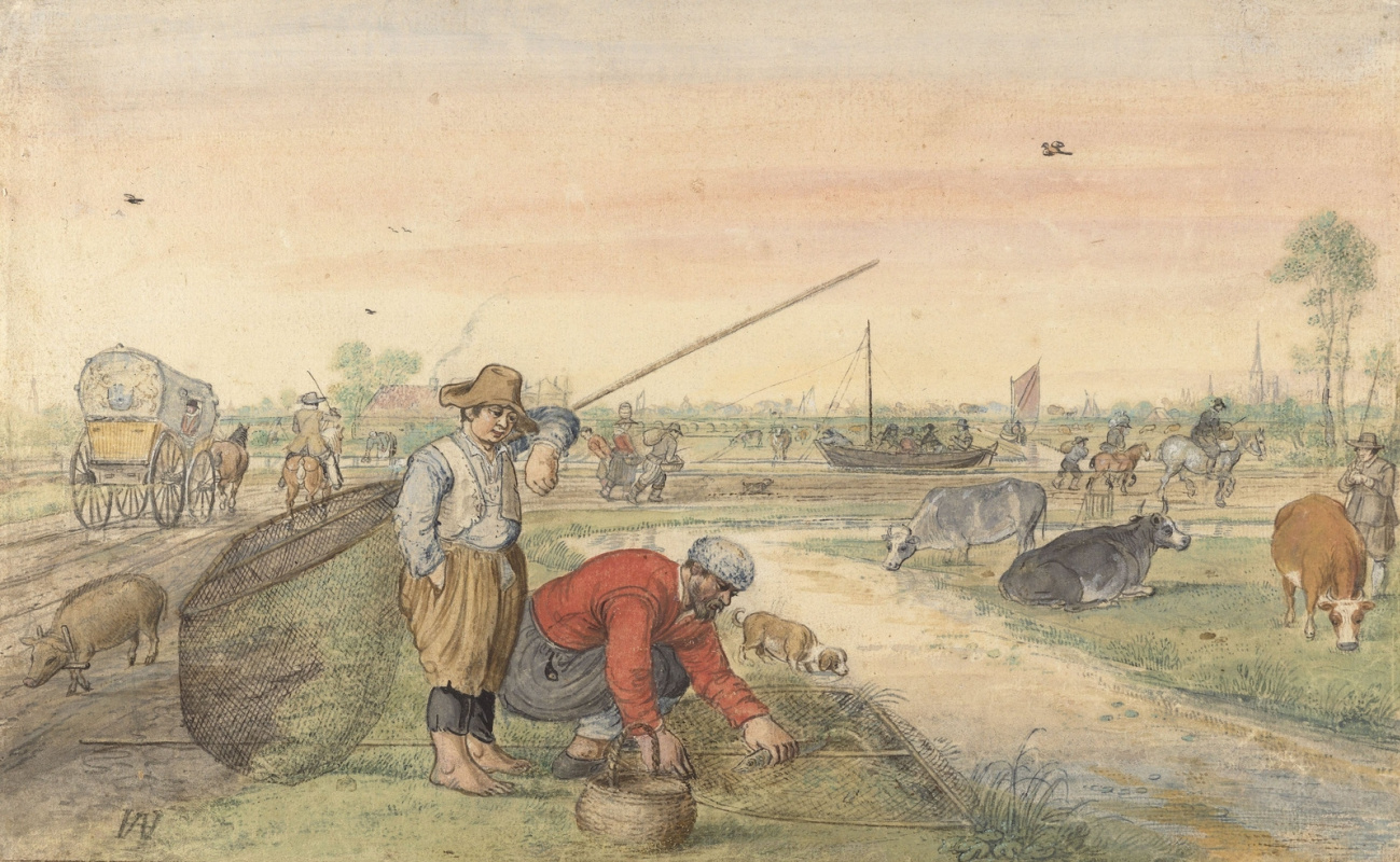 Хендрик Аверкамп. Рыбаки с сетями у речушки