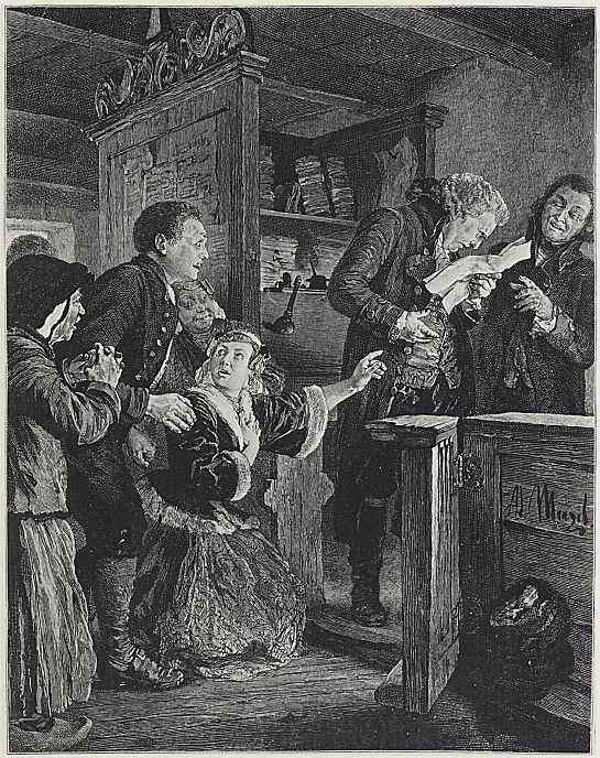 Адольф фон Менцель. Иллюстрация к "Разбитому кувшину" Генриха фон Кляйста