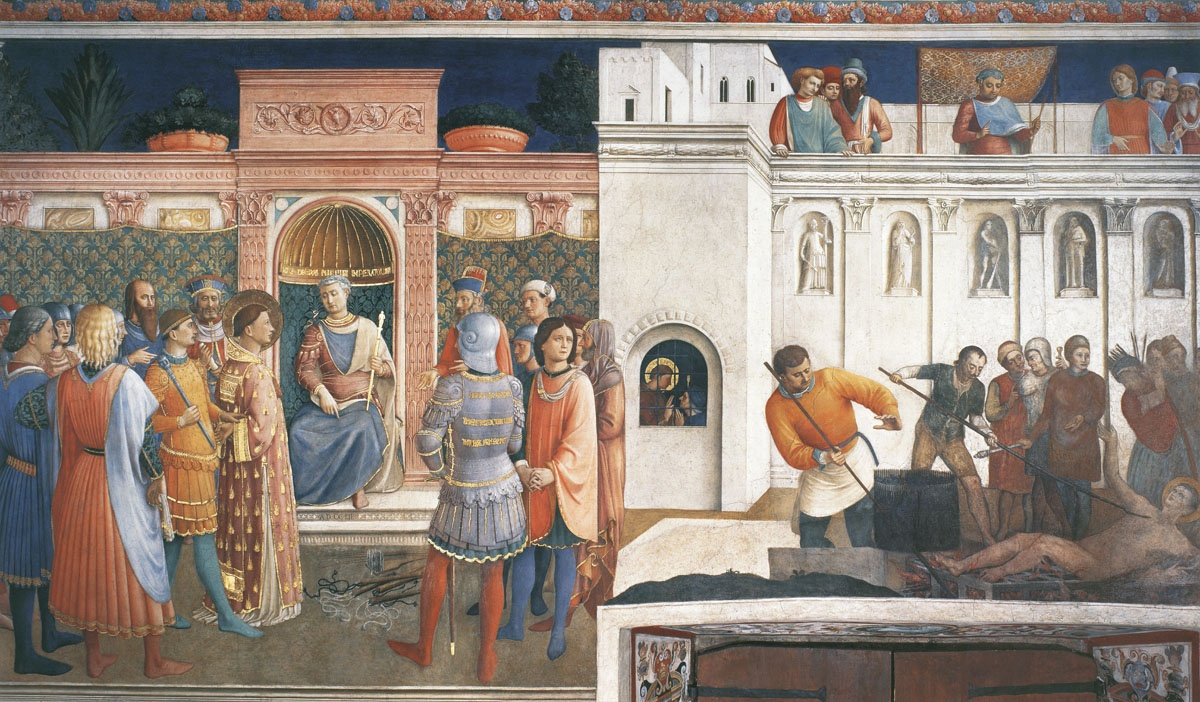 Фра Беато Анджелико. Осуждение святого Лаврентия императором Валерианом. Мученичество святого Лаврентия. 1447–1449