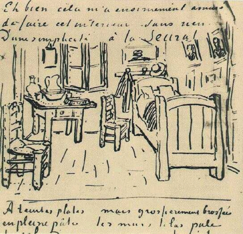 Винсент Ван Гог. Спальня Винсента. Рисунок в письме