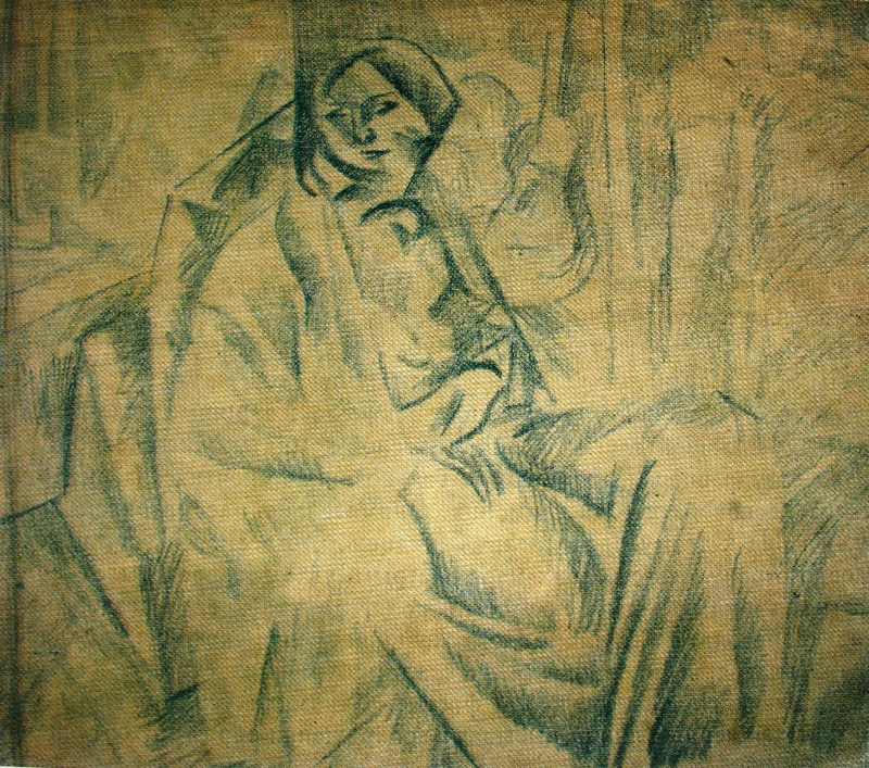 Александр Васильевич Шевченко. «Женщина с гитарой» 1913  синий карандаш