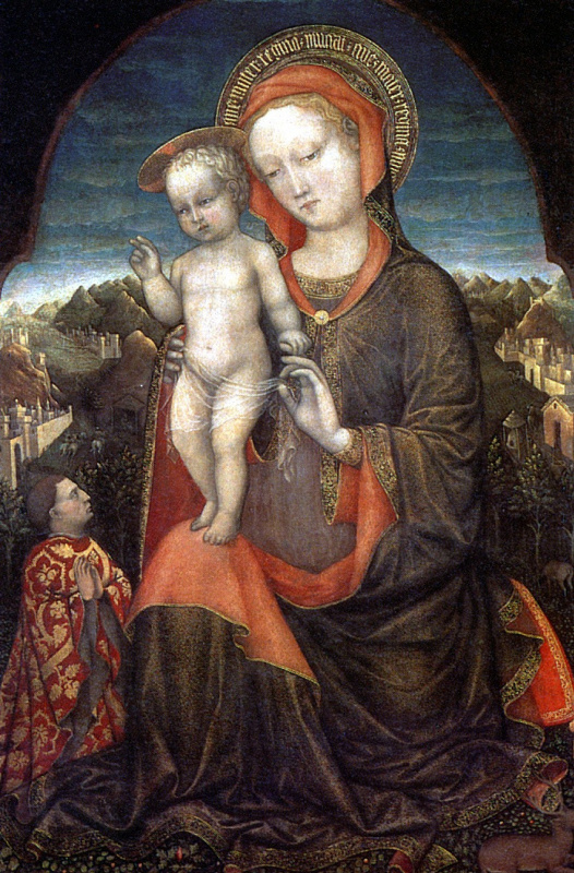 Якопо Беллини, Мадонна с младенцем и поклоняющимся ей принцем из рода д’Эсте, 1440 г., Лувр