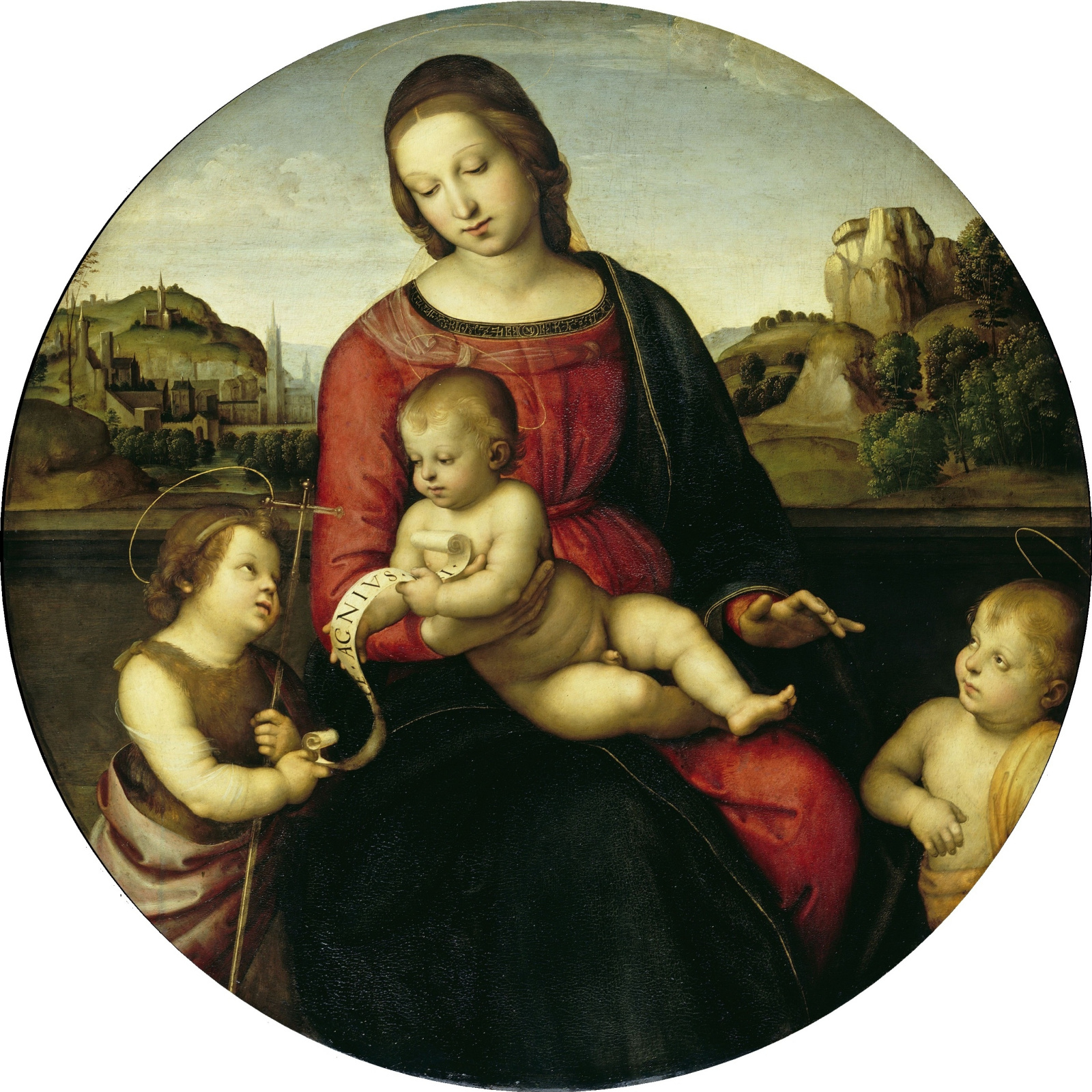 Рафаэль Санти. Мадонна Террануова (Мария с младенцем Христом, Иоанном Крестителем и святым ребенком)