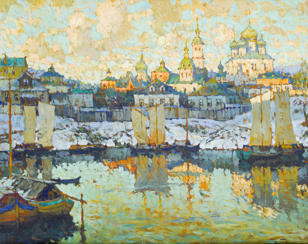 Константин Иванович Горбатов. Вид гавани на закате. 1919