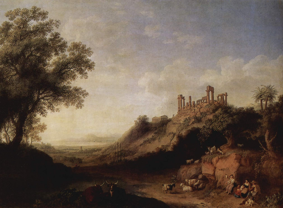 Якоб Филипп Хаккерт. Сицилийский пейзаж с руинами храма