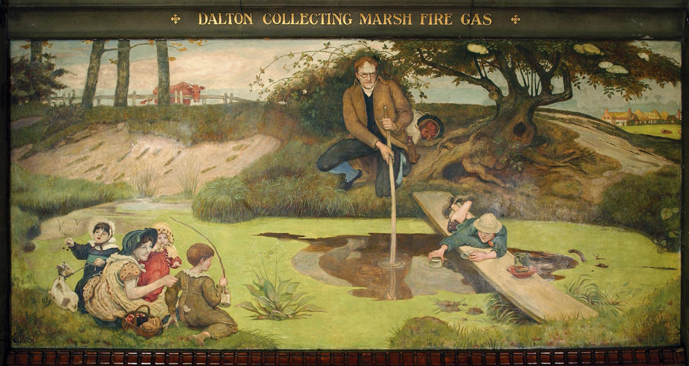 Форд Мэдокс Браун. Джон Далтон собирает болотный газ. Фреска мурала здания Манчестерской ратуши
