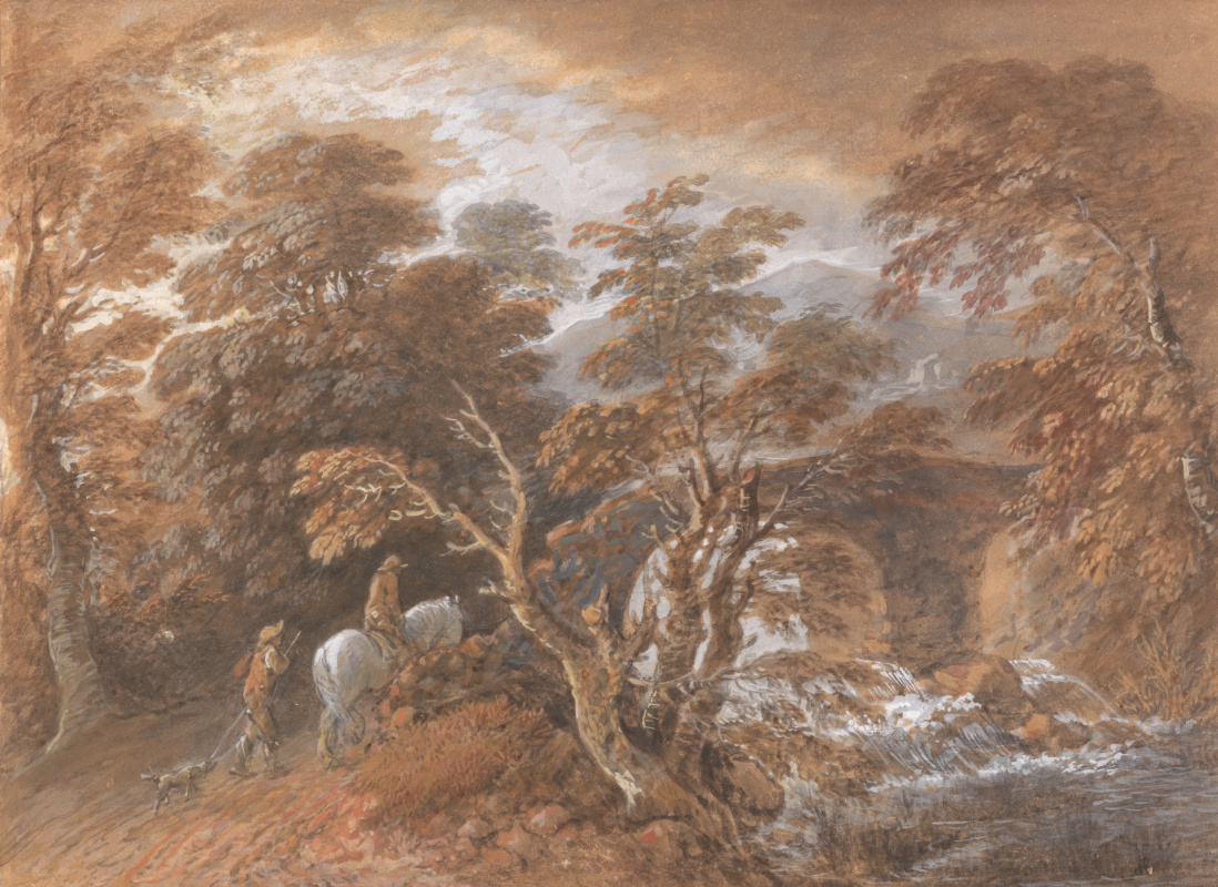 Томас Гейнсборо. Холмистый пейзаж с фигурами у моста