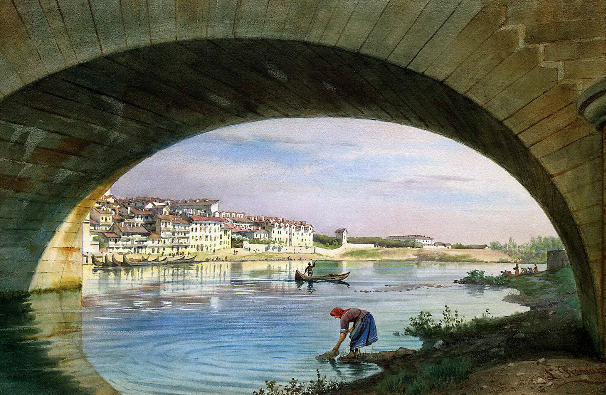 Луиджи Премацци. Вид Турина с мостом