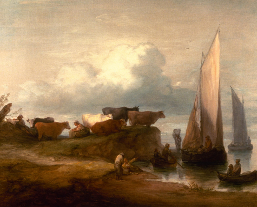 Томас Гейнсборо. Прибрежный пейзаж с коровами и рыбацкими лодками